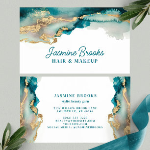 Teal and Gold Modern Abstract Watercolor  Business Card