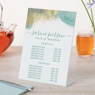 Teal And Gold Modern Art Liquid Ink Service Price Pedestal Sign