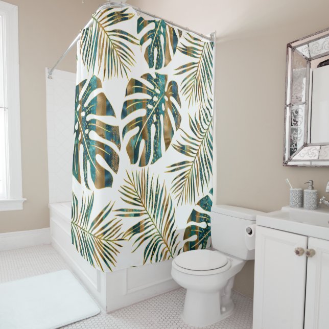 Teal and gold patterned tropical leaves (In Situ)