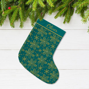 Teal and Gold Personalized Large Christmas Stocking