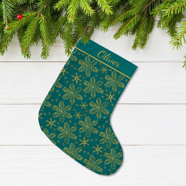 Teal and Gold Personalized Large Christmas Stocking (Creator Uploaded)
