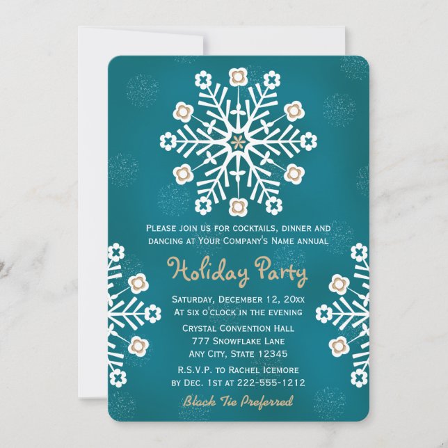 Teal and Gold Snowflake Corporate Holiday Party Invitation (Front)