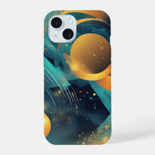 Teal and Gold Sphere Abstract  iPhone 15 Case