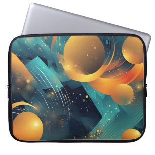 Teal and Gold Sphere Abstract  Laptop Sleeve