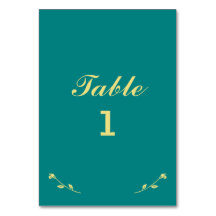 Teal and Gold Table Number Card