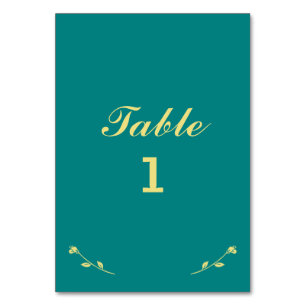 Teal and Gold Table Number Card