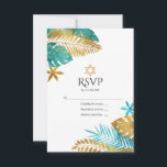 Teal and Gold Tropical Bat Mitzvah RSVP Card<br><div class="desc">Celebrate your Bat Mitzvah with this elegant and modern RSVP card. Featuring a design of teal and gold palm leaves with a prominent Star of David, this card perfectly blends a tropical theme with traditional Jewish elements. Fully customizable, it's ideal for setting the tone for a unique and memorable Bat...</div>