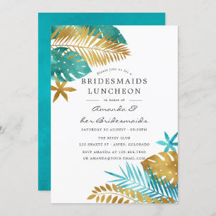 Teal and Gold Tropical Bridesmaids Luncheon Invitation