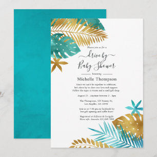 Teal and Gold Tropical Drive By Shower Invitation