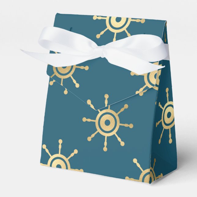 Teal and Gold Vintage Nautical Favor Box (Front Side)