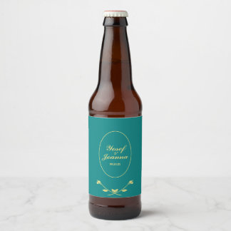 Teal and Gold Wedding Beer Bottle Label