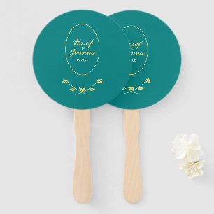 Teal and Gold Wedding Hand Fan