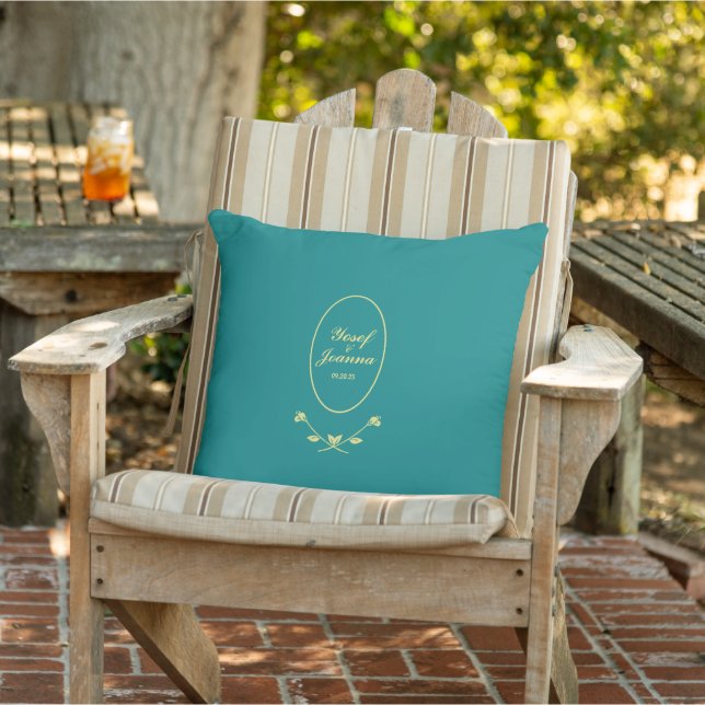 Teal and Gold Wedding Outdoor Pillow (Chair)