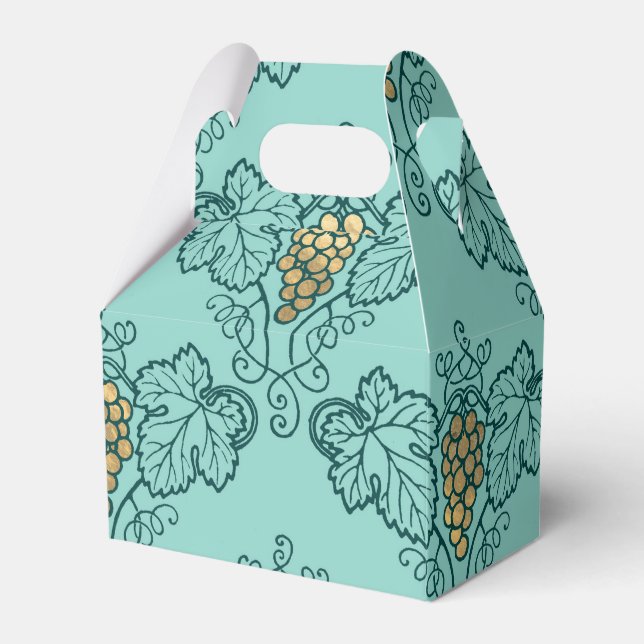 Teal and Gold Wine Pattern Favor Box (Front Side)