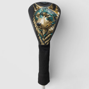 Teal and Gold Wolf Golf Head Cover