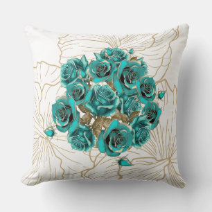 Teal And Golden Filigree Affair Throw Pillow