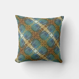 Teal and Golden Plaid Modern Plaid Throw Pillow