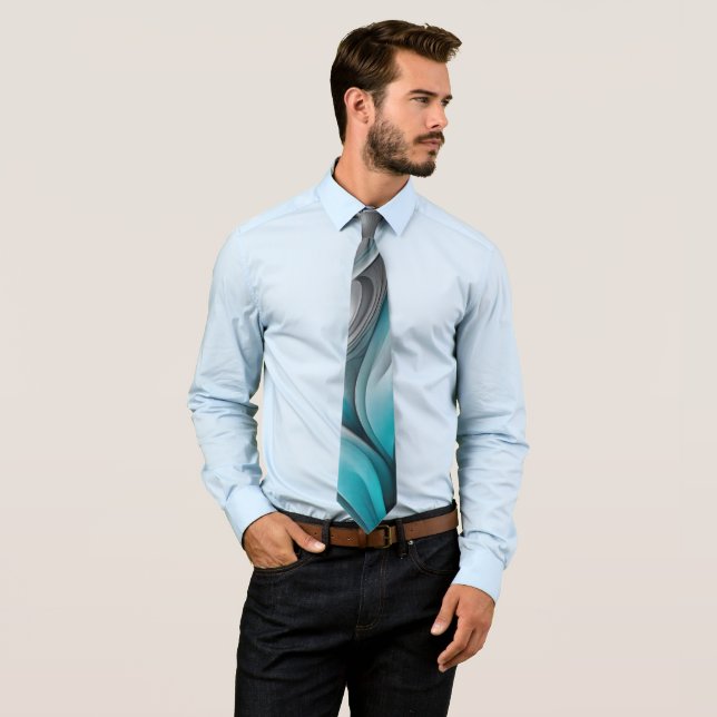 Teal and Gray Modern Design Neck Tie (In Situ)