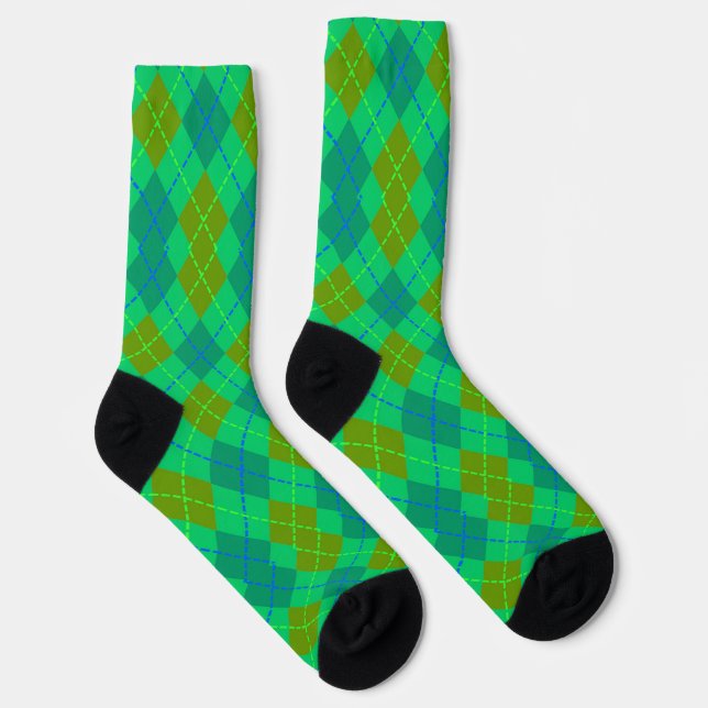 Teal and green argyle pattern socks (Right)