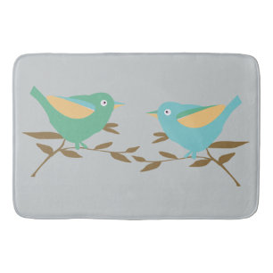 Teal and green birds bath mat