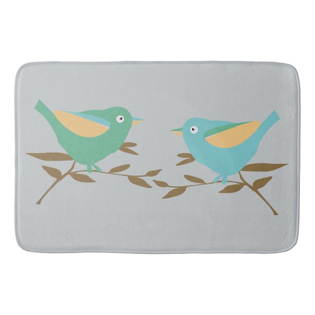 Teal and green birds bath mat (Front)