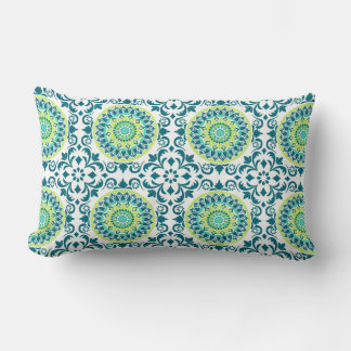 Teal and Green Boho Pattern Lumbar Pillow