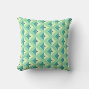 Teal and Green Diamond Geometric Pattern Throw Pillow
