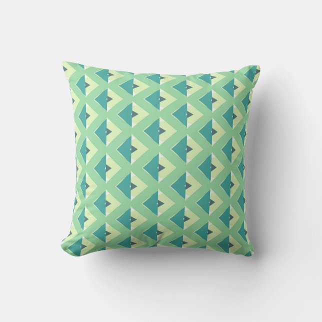 Teal and Green Diamond Geometric Pattern Throw Pillow (Front)