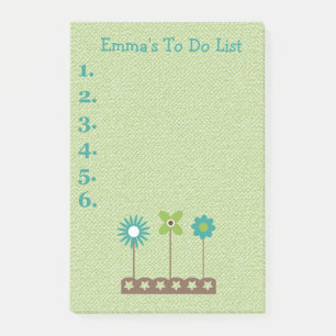 Teal and Green Flowers Personalized To Do List Post-it Notes