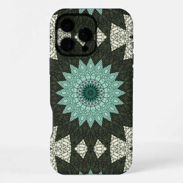 Teal and Green Geometric Mandala Pattern iPhone Case (Back)