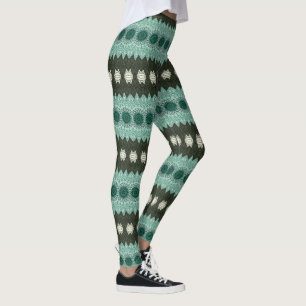 Teal and Green Geometric Mandala Pattern Leggings