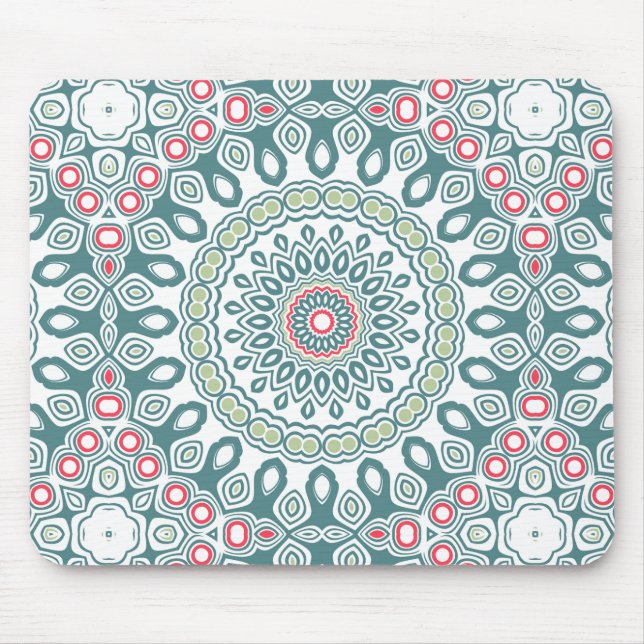 Teal and Green Global Style Medallion Mouse Pad (Front)