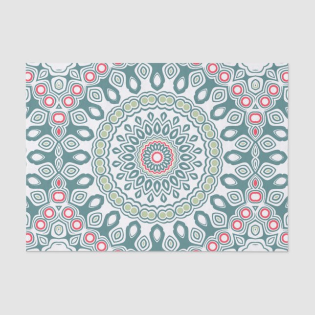 Teal and Green Global Style Medallion Tissue Paper (Front)