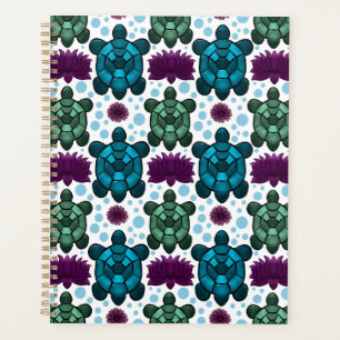 Teal and green sea turtles lotus pattern planner