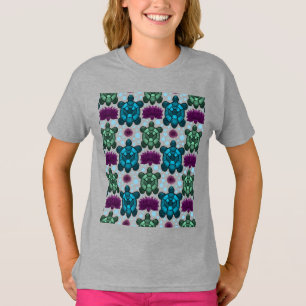 Teal and green sea turtles lotus pattern T-Shirt
