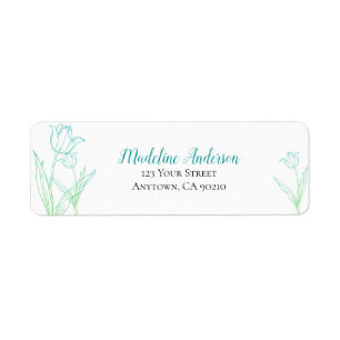 Teal and Green Spring Tulips   Return Address