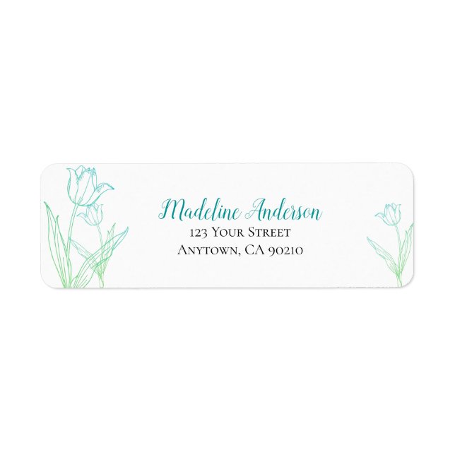 Teal and Green Spring Tulips | Return Address (Front)