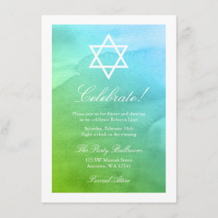 Teal and Green Watercolor Bat Mitzvah Reception Invitation