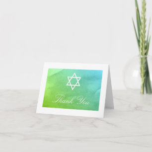 Teal and Green Watercolor Bat Mitzvah Thank You Card