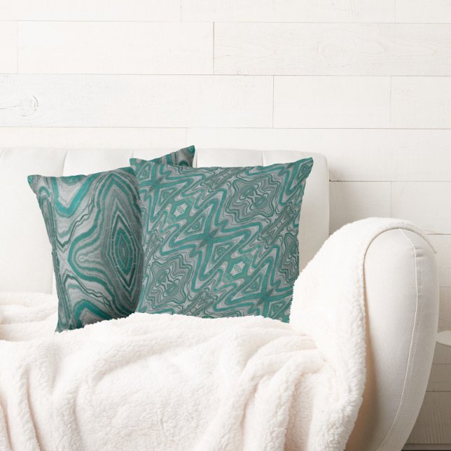 Teal and Grey Boho Chic Abstract Throw Pillow (Creator Uploaded)