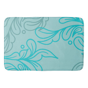 Teal and Grey Boho Leaf Design Bath Mat