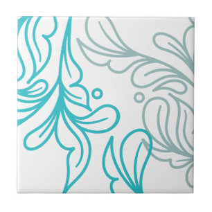 Teal and Grey Boho Leaf Design Tile