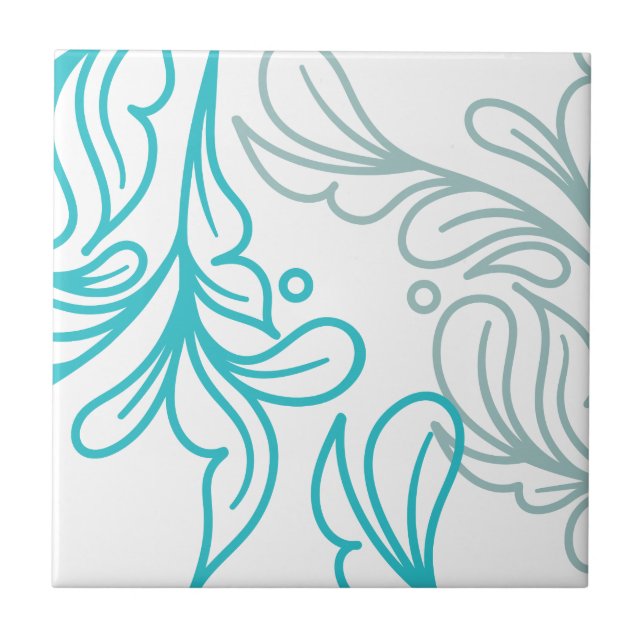 Teal and Grey Boho Leaf Design Tile (Front)