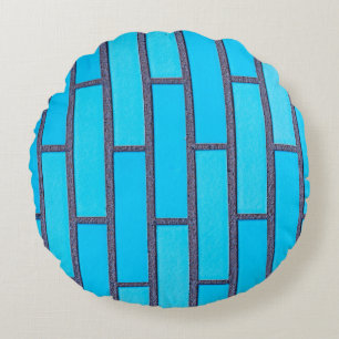 Teal and grey brick vector round pillow