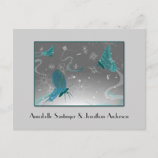 Teal and Grey Butterflies Save The Date Announcement Postcard (Front)