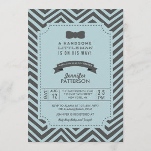 Teal and Grey Chevron Bow tie Baby Shower Invite