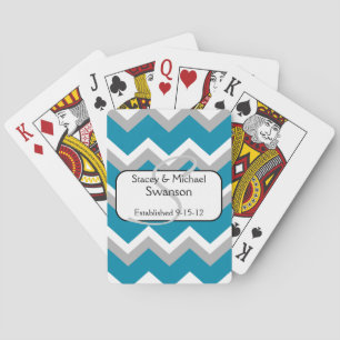 Teal and Grey Chevron Monogram Playing Cards