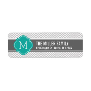 Teal and Grey Chevron Monogram Return Address