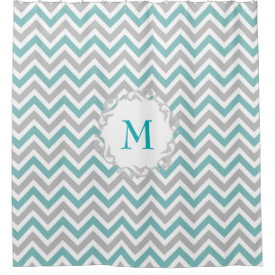 Teal and Grey Chevron Pattern with Custom Monogram