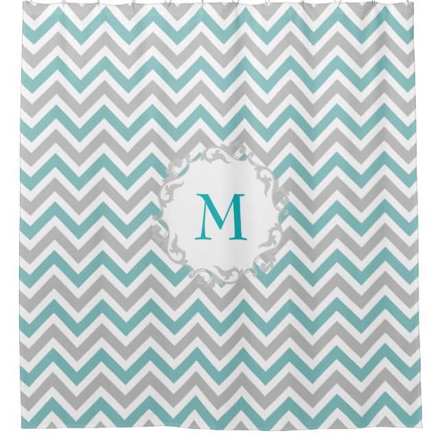 Teal and Grey Chevron Pattern with Custom Monogram (Front)